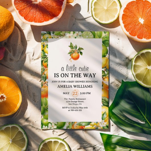 小さなかわいこちゃんミカン緑の赤ちゃんシャワー 招待状