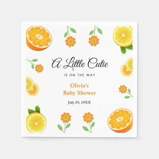 小さなかわいこちゃんレモンオレンジ柑橘系ベビーシャワー スタンダードカクテルナプキン (正面)