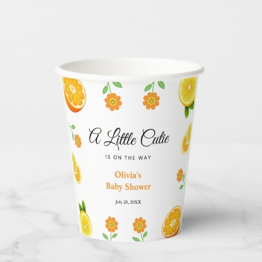 小さなかわいこちゃんレモンオレンジ柑橘系ベビーシャワー 紙コップ (正面)