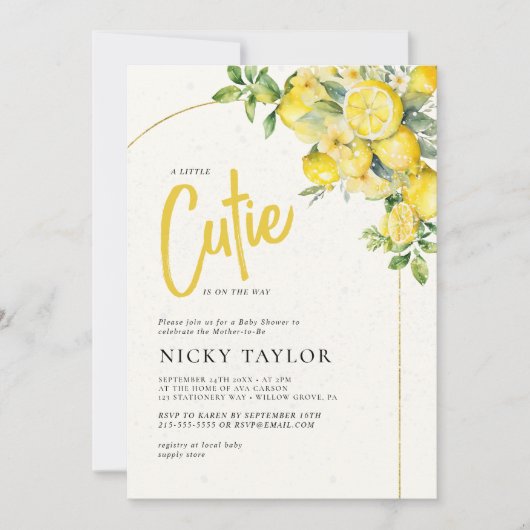 小さなかわいこちゃんレモン柑橘系ベビーシャワー 招待状 (正面)