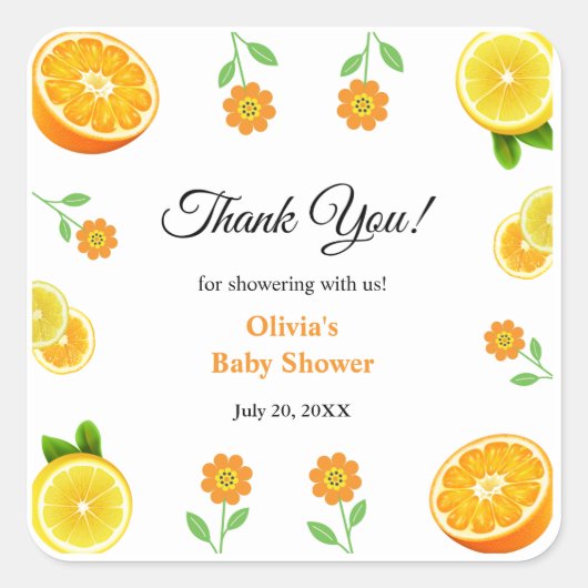 小さなかわいこちゃんレモン柑橘類ありがとう赤ちゃんシャワー スクエアシール (正面)