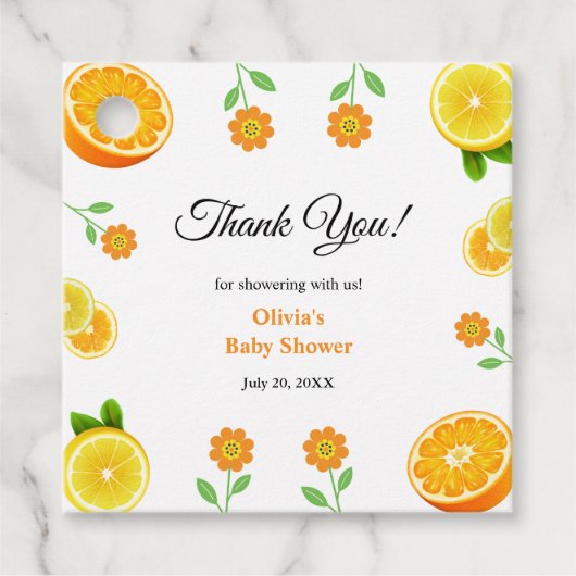 小さなかわいこちゃんレモン柑橘類ありがとう赤ちゃんシャワー フェイバータグ (正面)