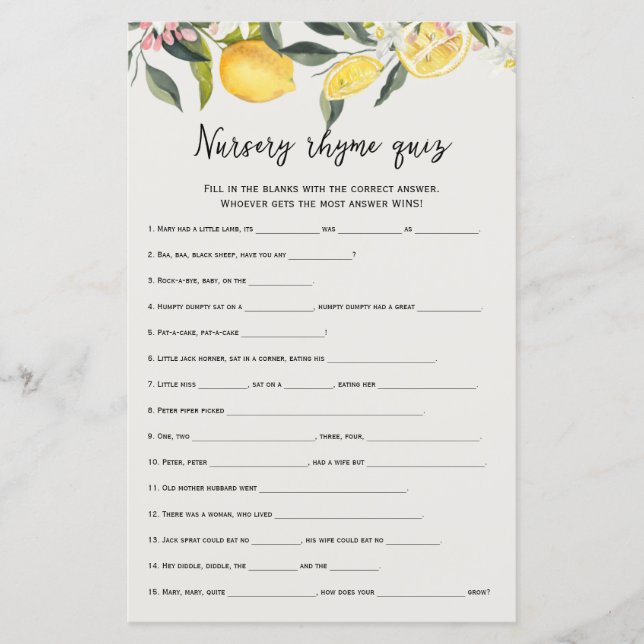 小さなかわいこちゃん子供部屋韻クイズ赤ちゃんシャワーゲーム (正面)