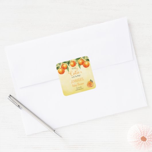 小さなかわいこちゃん柑橘類の水の色ベビーシャワー スクエアシール (封筒)