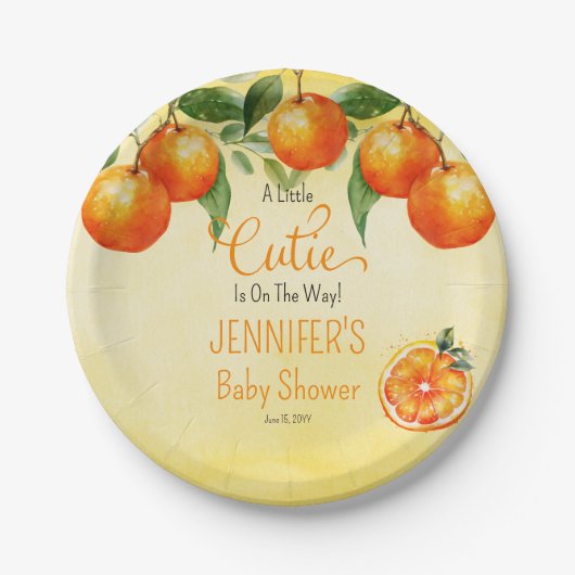 小さなかわいこちゃん柑橘類の水の色ベビーシャワー ペーパープレート (正面)