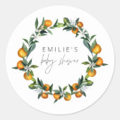 小さなかわいこちゃん柑橘類オレンジの果実の赤ちゃんシャワー ラウンドシール (正面)