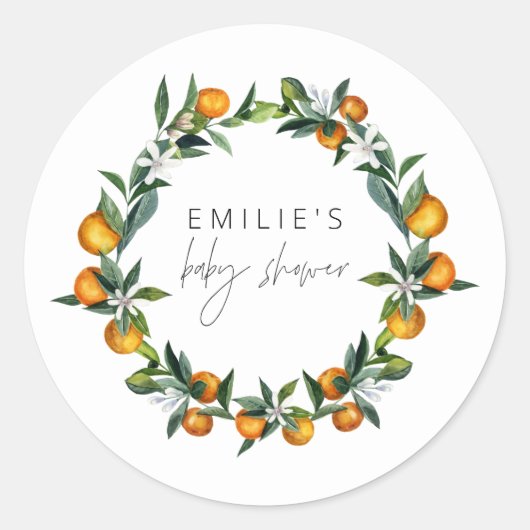 小さなかわいこちゃん柑橘類オレンジの果実の赤ちゃんシャワー ラウンドシール (正面)