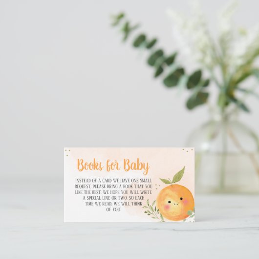 小さなかわいこちゃん柑橘類オレンジ色の本ベビー エンクロージャーカード (スタンド正面)