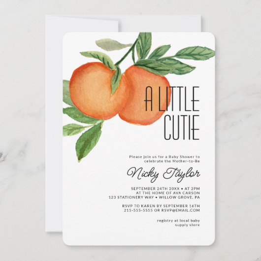 小さなかわいこちゃん水色柑橘系ベビーシャワー 招待状 (正面)