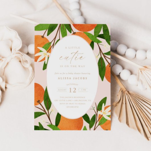 小さなかわいこちゃん |ピンクモダンのニュートラルベビーシャワー 招待状