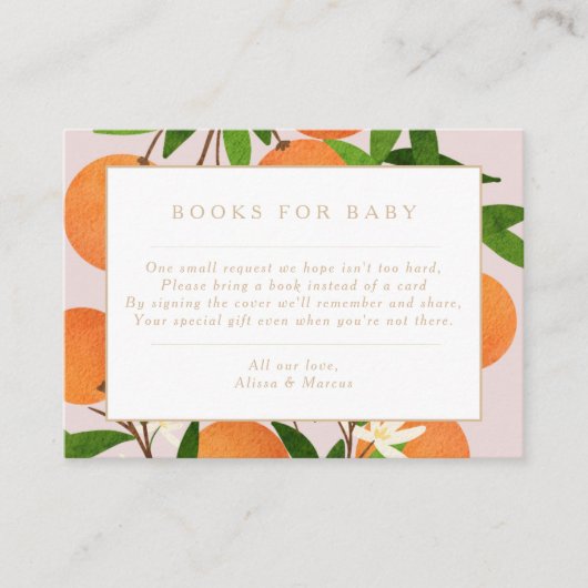 小さなかわいこちゃん |柑橘系モダンピンクブックベビー エンクロージャーカード (正面)