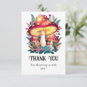 小さなかわいらしキノコの赤ちゃんシャワー サンキューカード (スタンド正面)
