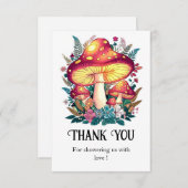 小さなかわいらしキノコの赤ちゃんシャワー サンキューカード (正面/裏面)