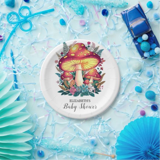 小さなかわいらしキノコの赤ちゃんシャワー ペーパープレート (パーティー)