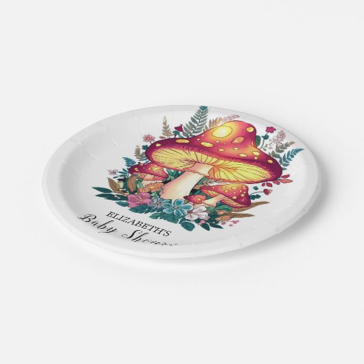 小さなかわいらしキノコの赤ちゃんシャワー ペーパープレート (アングル)