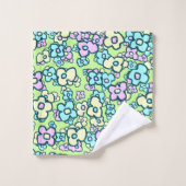 小さなかわいらしフォークアートの花が楽し魅力的い バスタオルセット (ウォッシュタオル)