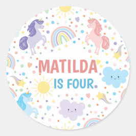 小さなかわいらしユニコーンの丸いステッカー ラウンドシール