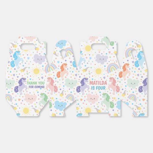 小さなかわいらしユニコーンパーティーギフトボックスの好意。 フェイバーボックス (見開き)