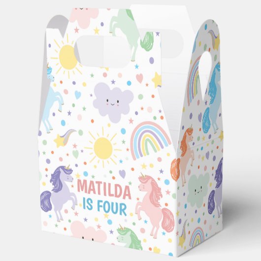 小さなかわいらしユニコーンパーティーギフトボックスの好意。 フェイバーボックス (見開き)