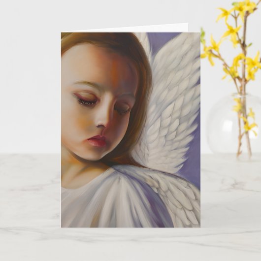 小さなかわいらし天使の子供 カード (黄色い花)