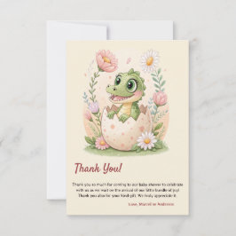 小さなかわいらし恐竜の水彩孵化 サンキューカード