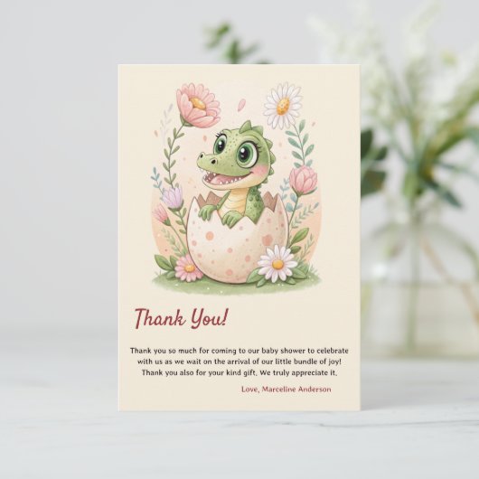 小さなかわいらし恐竜の水彩孵化 サンキューカード (スタンド正面)