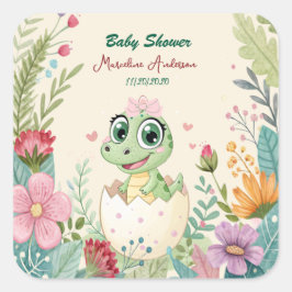 小さなかわいらし恐竜の水彩孵化 スクエアシール