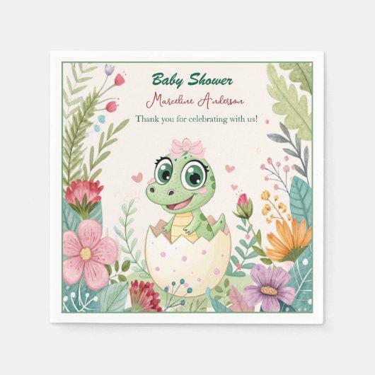 小さなかわいらし恐竜の水彩孵化 スタンダードカクテルナプキン (正面)