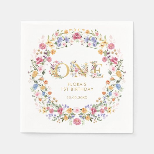 小さなかわいらし野草娘1st誕生日パーティー スタンダードカクテルナプキン (正面)