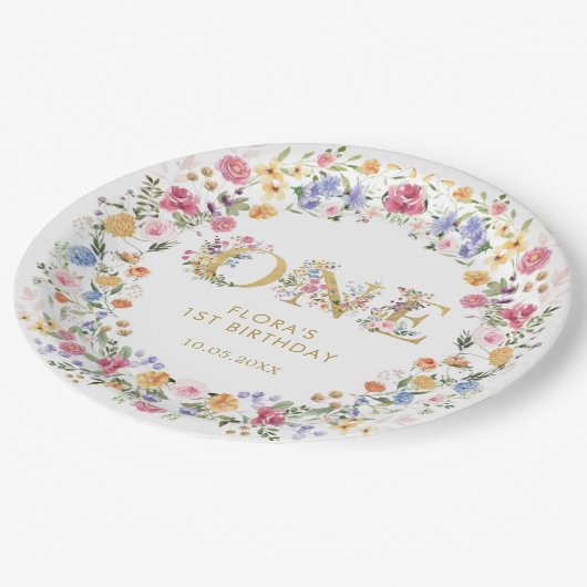 小さなかわいらし野草娘1st誕生日パーティー ペーパープレート (アングル)