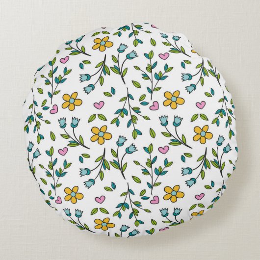 小さなかわいらし野草牧草地フローラ ラウンドクッション (裏面)