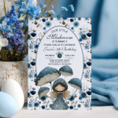 小さなきのこ妖精ブルー子供の誕生日パーティー 招待状