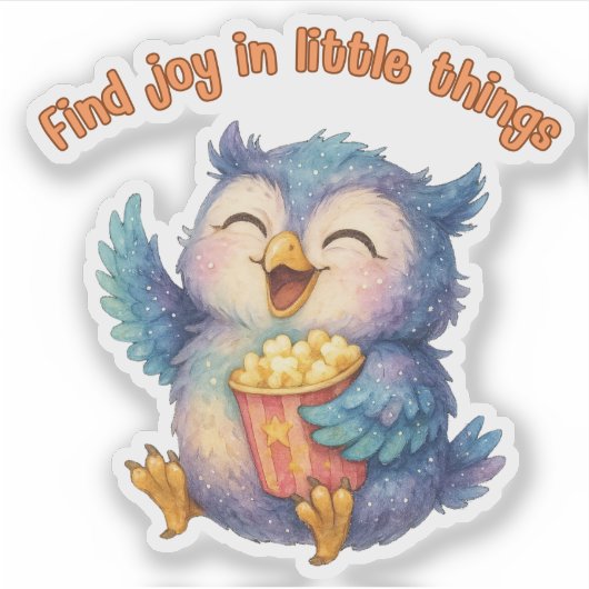 小さなことで喜びを見つける – Owl Sticker シール (正面)