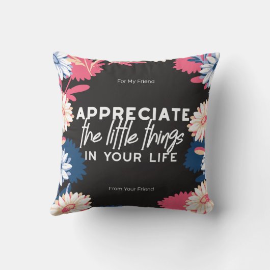 小さなことをありがたく思う引用文 クッション (裏面)