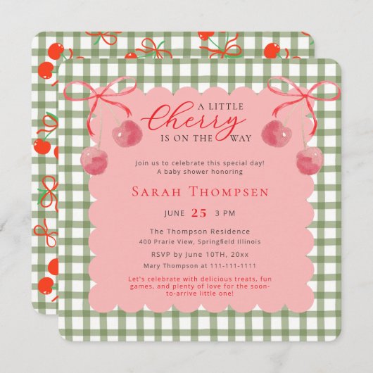 小さなさくらんぼの赤ちゃんシャワー招待状 招待状 (正面/裏面)