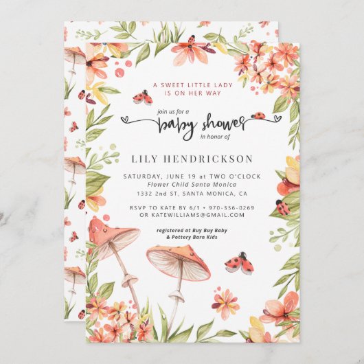 小さなてんとう虫 | 春のベイビーシャワー招待状 招待状 (正面/裏面)