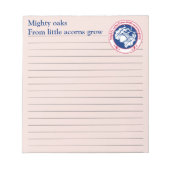 小さなどんぐりから出る大きなカシが明るい赤で育つ ノートパッド (正面)