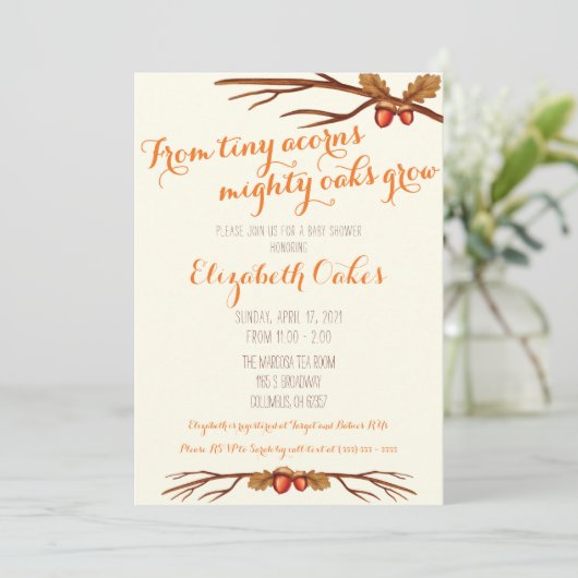 小さなどんぐりの巨大な樫の木から赤ちゃんのシャワー 招待状 (スタンド正面)