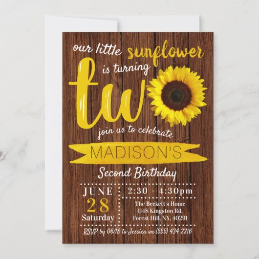 小さなひまわり素朴の木2nd誕生日 招待状 (正面)