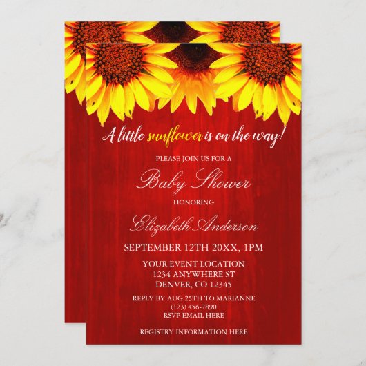 小さなひまわり赤ちゃんシャワー 招待状 (正面/裏面)