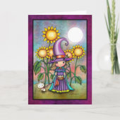 小さなひまわり魔女かわいいハロウィーンアート カード (正面)