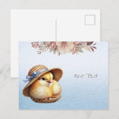 小さなひよこ 青いリボン ポストカード (正面/裏面)