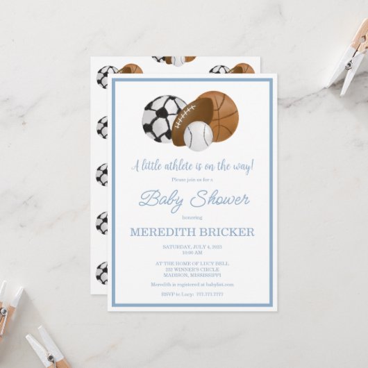小さなアスリートがやってくる！ベビーシャワーの招待状 招待状 (正面/裏面インサイチュ)