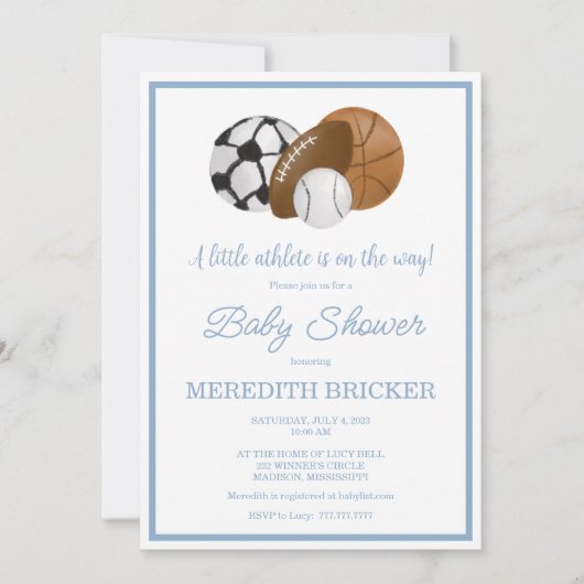 小さなアスリートが途中のシャワー招待状 招待状 (正面)