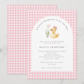 小さなアヒルがアヒルの赤ちゃんシャワーの途中にある 招待状 (正面/裏面)