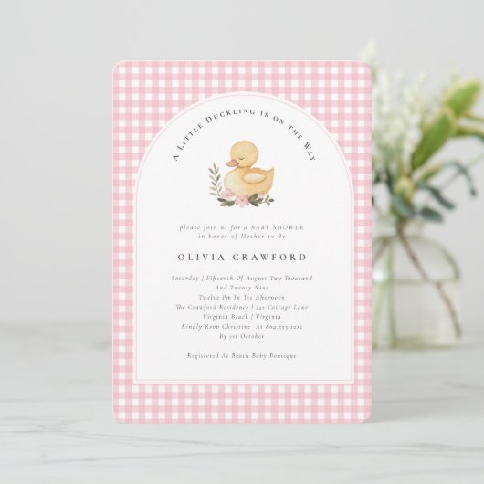 小さなアヒルがアヒルの赤ちゃんシャワーの途中にある 招待状 (スタンド正面)