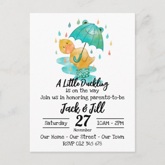 小さなアヒルが途中招待状 ポストカード (正面)