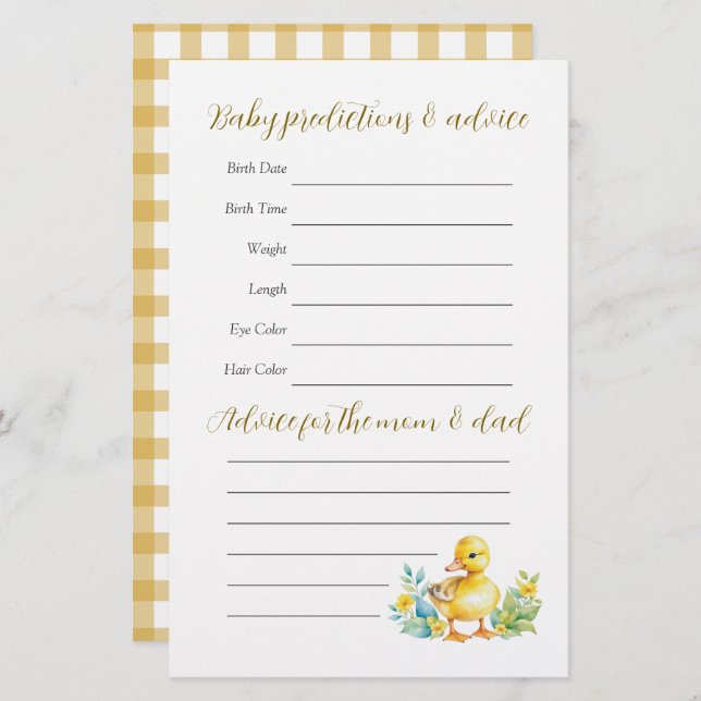 小さなアヒルのアヒルの赤ちゃんシャワー推測ゲーム (正面/裏面)