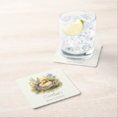 小さなアヒルのアヒルの赤ん坊のシャワーパーソナライズされた スクエアペーパーコースター (インサイチュ)