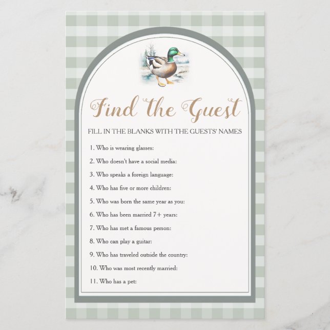 小さなアヒルのギンガムベビーシャワーがゲストを見つける (正面)